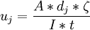 u_j = \frac{A * d_j *\zeta}{I * t}