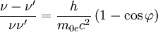 \frac{\nu-\nu'}{\nu\nu'}=\frac{h}{m_{0e}c^2}\left(1- \cos \varphi \right)