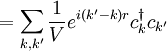 \qquad =\sum_{k,k'} \frac{1}{V} e^{i (k'-k) r} c^\dagger_k c_{k'}