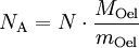 N_{\mathrm{A}} = N \cdot \frac{M_{\mathrm{Oel}}}{m_{\mathrm{Oel}}}