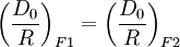 \left(\frac{D_{0}}{R}\right)_{F1} = \left(\frac{D_{0}}{R}\right)_{F2}