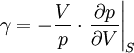 \gamma = - \frac{V}{p}\cdot \left. \frac{\partial p}{\partial V}\right|_S