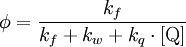 \phi = \frac{k_f}{k_f + k_w + k_q \cdot \mathrm{[Q]}}