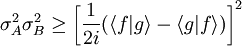 \sigma_A^2 \sigma_B^2 \ge \left[\frac{1}{2 i}(\langle f|g\rangle - \langle g|f\rangle)\right ]^2