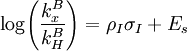 \log\!\left(\frac{k^B_x}{k^B_H}\right) = \rho_I \sigma_I + E_s