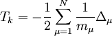 T_k = - \frac{1}{2} \sum_{\mu=1}^N \frac{1}{m_\mu}\Delta_\mu
