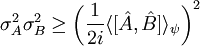 \sigma_A^2 \sigma_B^2 \ge \left(\frac{1}{2 i} \langle [\hat{A},\hat{B}] \rangle_\psi \right)^2