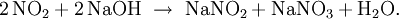 \mathrm{2\,NO_2 + 2\,NaOH \ \rightarrow \ NaNO_2 + NaNO_3 +H_2O }.