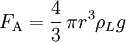 F_{\rm A}=\frac{4}{3} \, \pi r^3   \rho_{L}   g