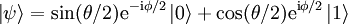 \left|\psi\right\rangle = \sin(\theta/2)\mathrm{e}^{-\mathrm{i}\phi/2}\left|0\right\rangle + \cos(\theta/2)\mathrm{e}^{\mathrm{i}\phi/2}\left|1\right\rangle