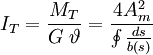 I_T = \frac{M_T}{G\; \vartheta} = \frac{4A_m^2}{ \oint {\frac{ds}{b(s)} } }