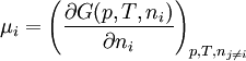 \mu_i=\left( \frac{\partial G(p,T,n_i)}{\partial {n_i}}\right)_{p,T,n_{j\ne i}}