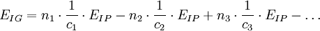 E_{IG}=n_1\cdot \frac{1}{c_1}\cdot E_{IP}-n_2\cdot \frac{1}{c_2}\cdot E_{IP}+n_3\cdot \frac{1}{c_3}\cdot E_{IP}-\ldots