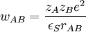 w_{AB} = \frac{z_{A}z_{B}e^{2}}{\epsilon _{S} r_{AB}}